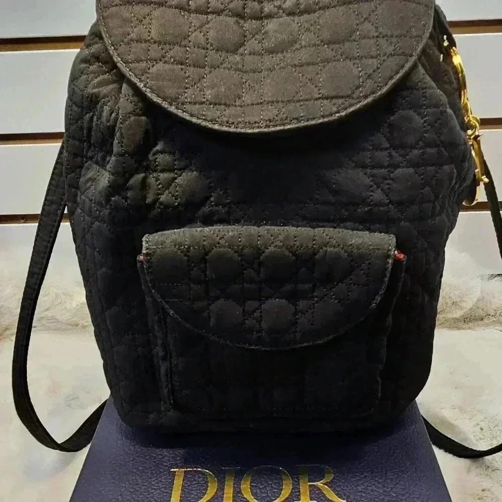 Dior Black Cannage Nylon Mini Drawstring Backpack